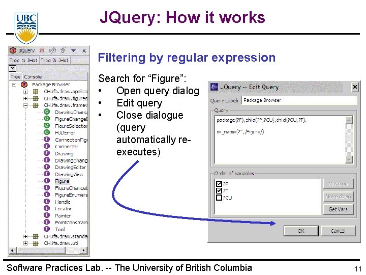 JQuery: How it works Filtering by regular expression Search for “Figure”: • Open query