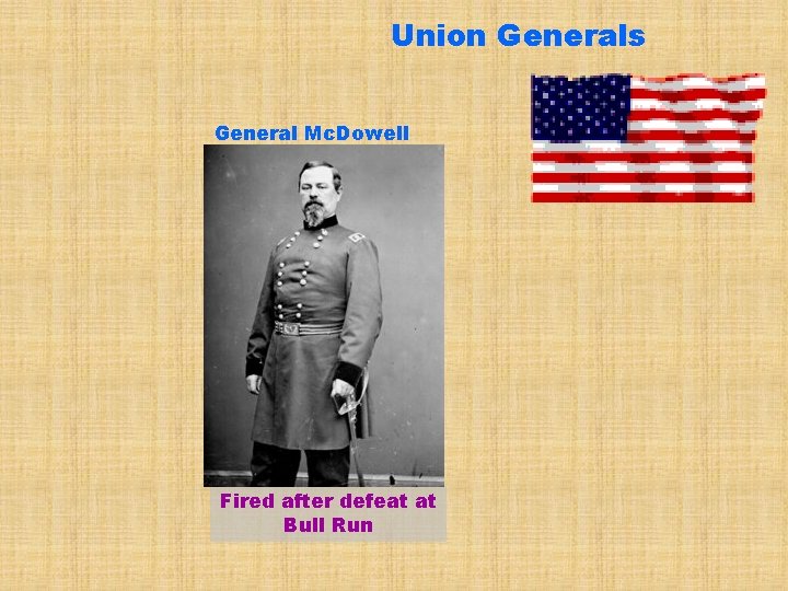 Union Generals General Mc. Dowell Fired after defeat at Bull Run 
