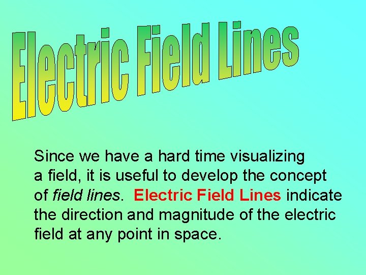 Since we have a hard time visualizing a field, it is useful to develop