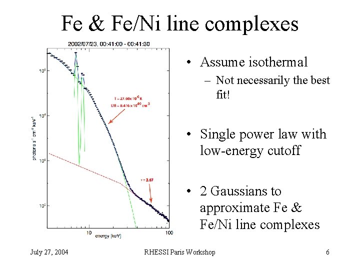 Fe & Fe/Ni line complexes • Assume isothermal – Not necessarily the best fit!