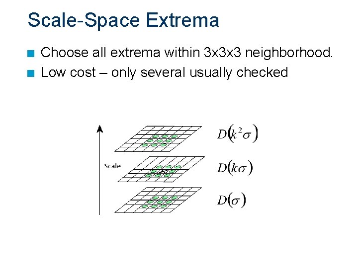 Scale-Space Extrema n n Choose all extrema within 3 x 3 x 3 neighborhood.