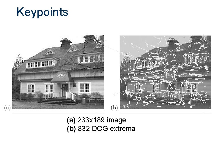 Keypoints (a) 233 x 189 image (b) 832 DOG extrema 