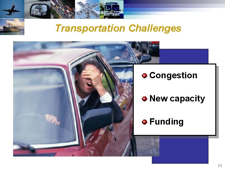 Transportation Challenges Congestion New capacity Funding 11 