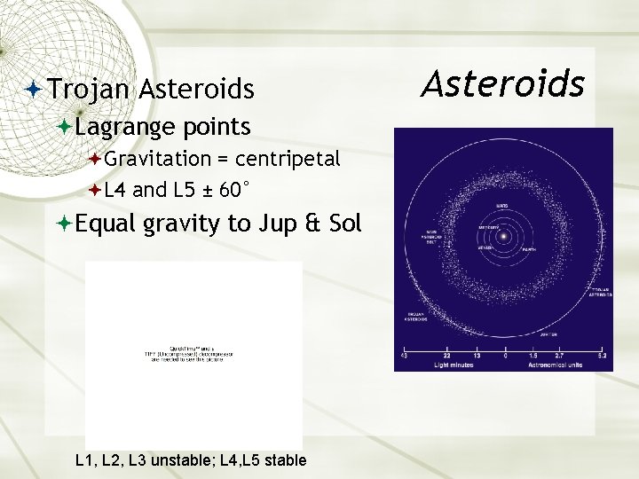  Trojan Asteroids Lagrange points Gravitation = centripetal L 4 and L 5 ±