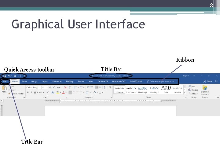 3 Graphical User Interface Ribbon Quick Access toolbar Title Bar 