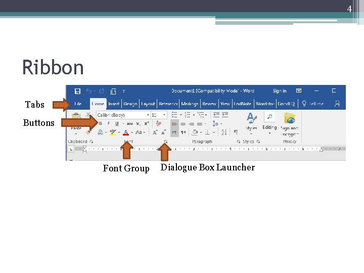 4 Ribbon Tabs Buttons Font Group Dialogue Box Launcher 