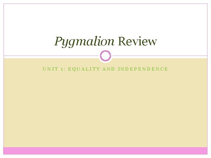 Pygmalion Review UNIT 1: EQUALITY AND INDEPENDENCE 