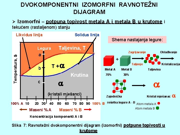 DVOKOMPONENTNI IZOMORFNI RAVNOTEŽNI DIJAGRAM Ø Izomorfni – potpuna topivost metala A i metala B
