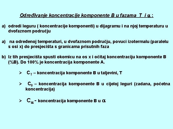 Određivanje koncentracije komponente B u fazama T i : a) odredi leguru ( koncentracije