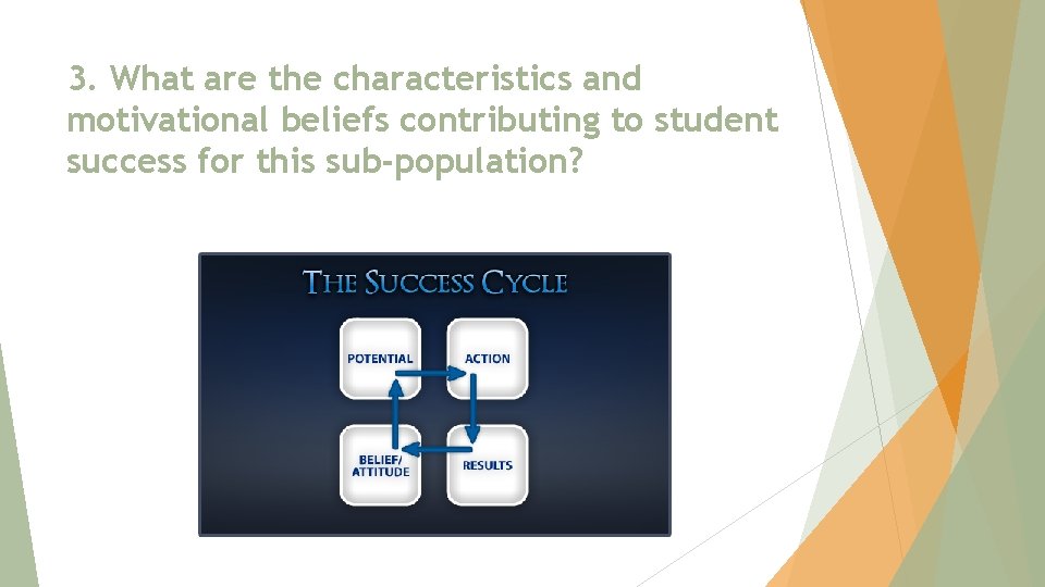 3. What are the characteristics and motivational beliefs contributing to student success for this