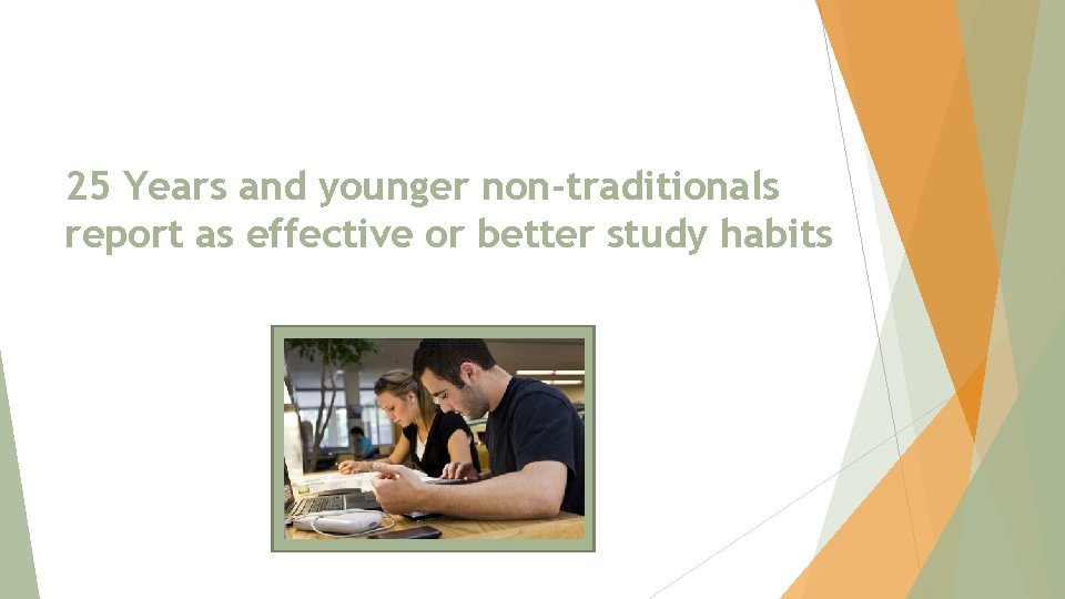 25 Years and younger non-traditionals report as effective or better study habits 