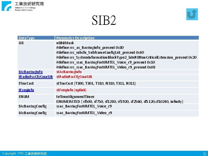 SIB 2 Data. Type U 8 Parameter Description u 8 Bit. Mask #define rrc_ac_Barring.