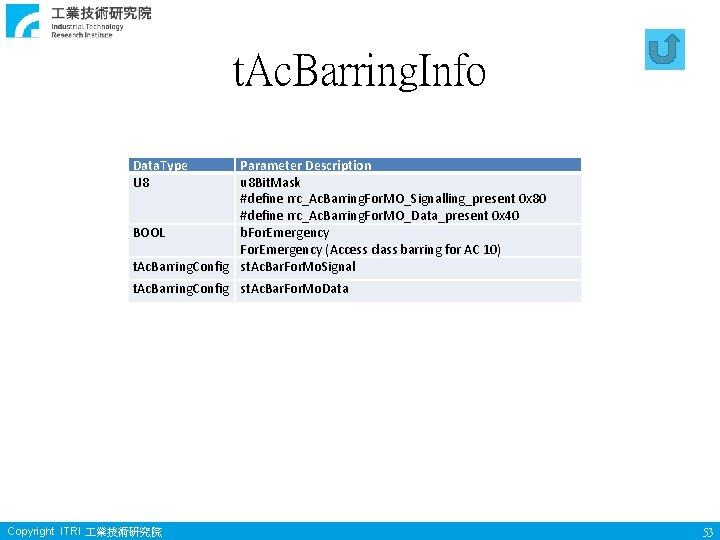 t. Ac. Barring. Info Data. Type U 8 Parameter Description u 8 Bit. Mask