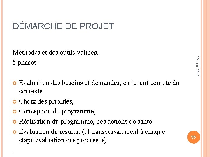 DÉMARCHE DE PROJET Evaluation des besoins et demandes, en tenant compte du contexte Choix