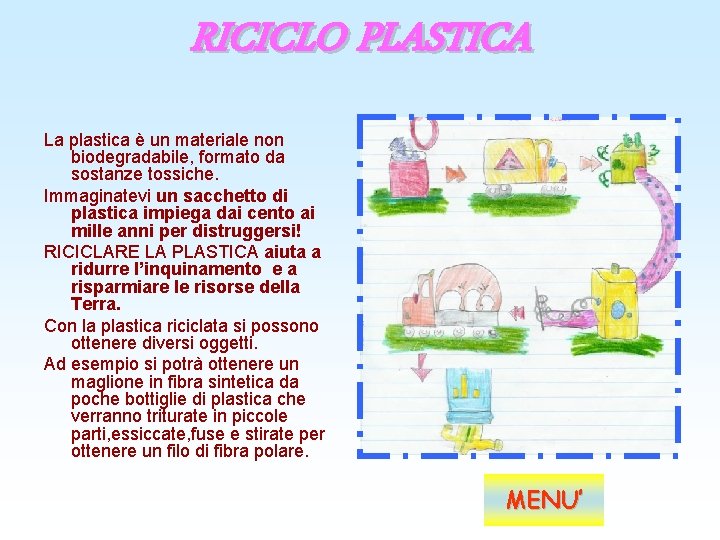 RICICLO PLASTICA La plastica è un materiale non biodegradabile, formato da sostanze tossiche. Immaginatevi