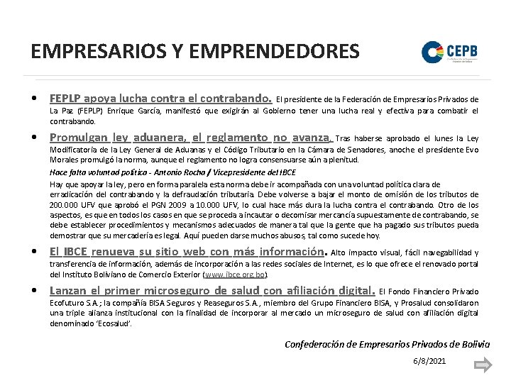 EMPRESARIOS Y EMPRENDEDORES • FEPLP apoya lucha contra el contrabando. El presidente de la