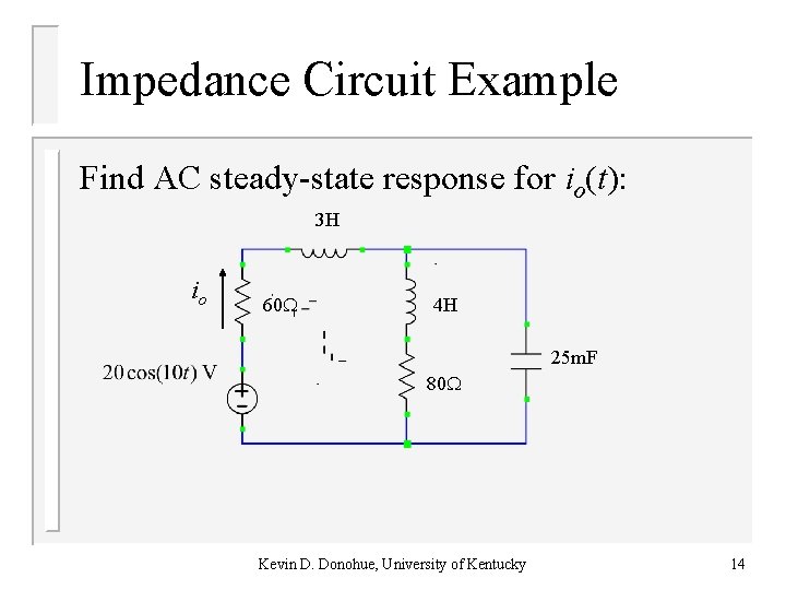 Impedance Circuit Example Find AC steady-state response for io(t): 3 H io 60 4