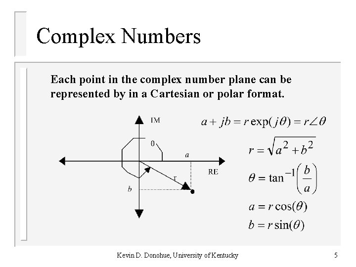 Complex Numbers Each point in the complex number plane can be represented by in