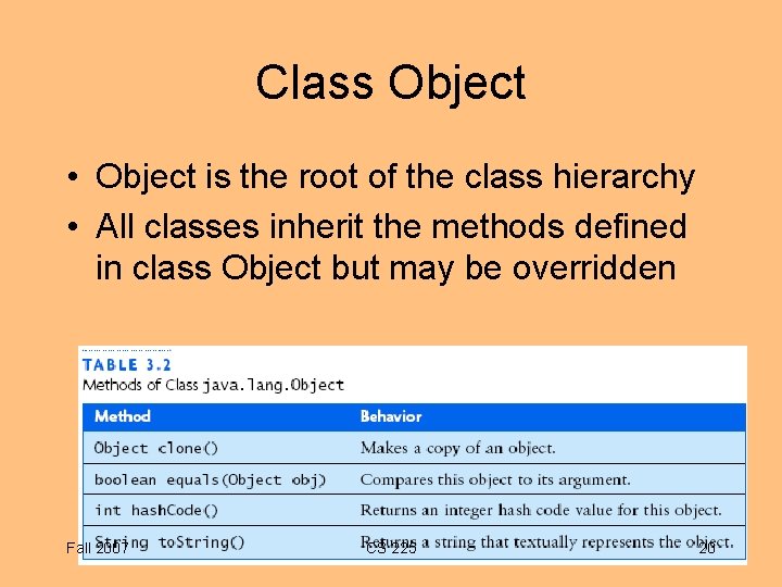 Class Object • Object is the root of the class hierarchy • All classes
