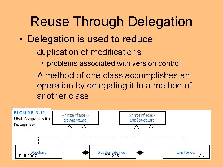 Reuse Through Delegation • Delegation is used to reduce – duplication of modifications •