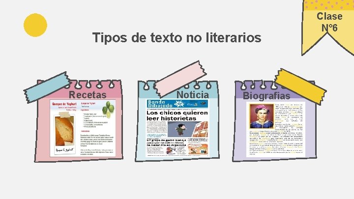 Tipos de texto no literarios Recetas Noticia Biografias Clase N° 6 Tipos de texto no literarios Recetas Noticia Biografias Clase N° 6