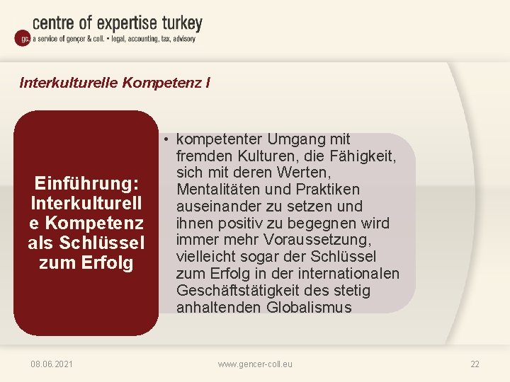 Interkulturelle Kompetenz I Einführung: Interkulturell e Kompetenz als Schlüssel zum Erfolg 08. 06. 2021