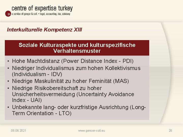 Interkulturelle Kompetenz XIII Soziale Kulturaspekte und kulturspezifische Verhaltensmuster • Hohe Machtdistanz (Power Distance Index