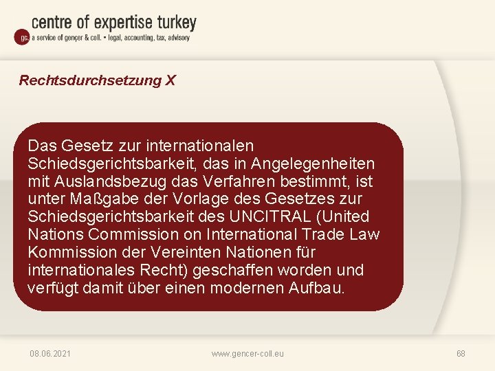 Rechtsdurchsetzung X Das Gesetz zur internationalen Schiedsgerichtsbarkeit, das in Angelegenheiten mit Auslandsbezug das Verfahren