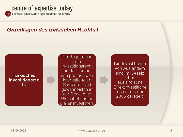 Grundlagen des türkischen Rechts I Türkisches Investitionsrec ht 08. 06. 2021 Die Regelungen zum