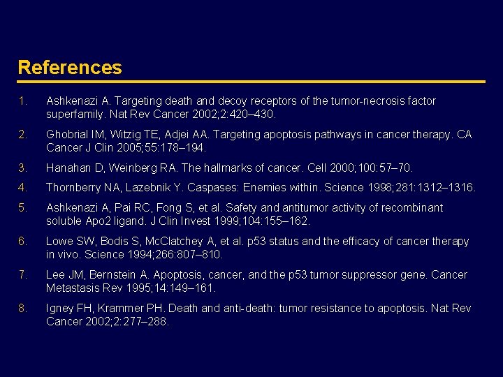 References 1. Ashkenazi A. Targeting death and decoy receptors of the tumor-necrosis factor superfamily.