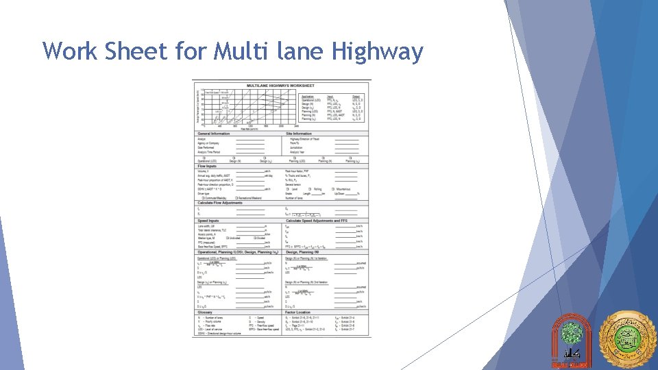 Work Sheet for Multi lane Highway 