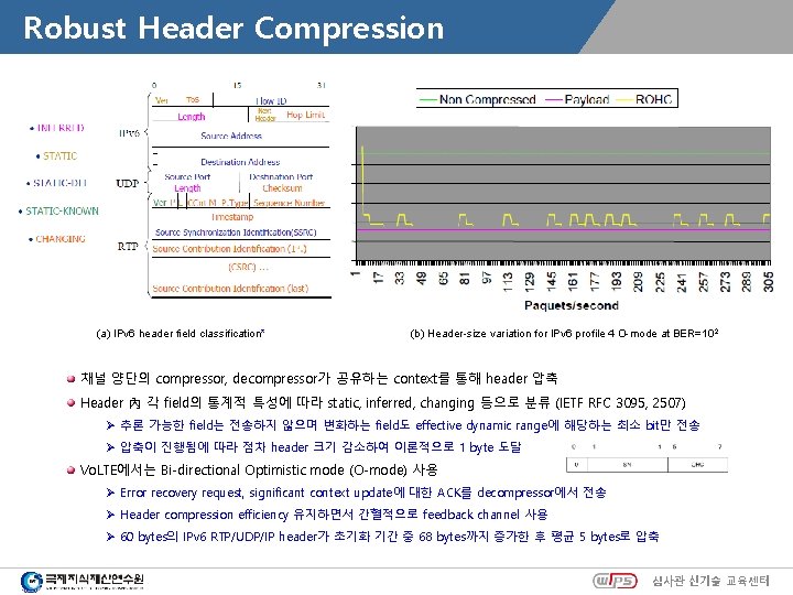 Robust Header Compression (a) IPv 6 header field classification* (b) Header-size variation for IPv