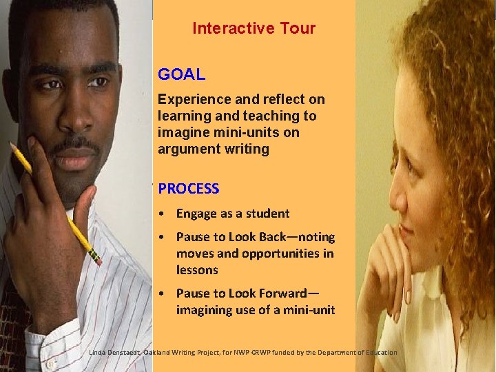 Interactive Tour GOAL Experience and reflect on learning and teaching to imagine mini-units on