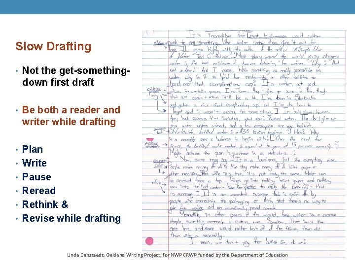 Slow Drafting • Not the get-something- down first draft • Be both a reader
