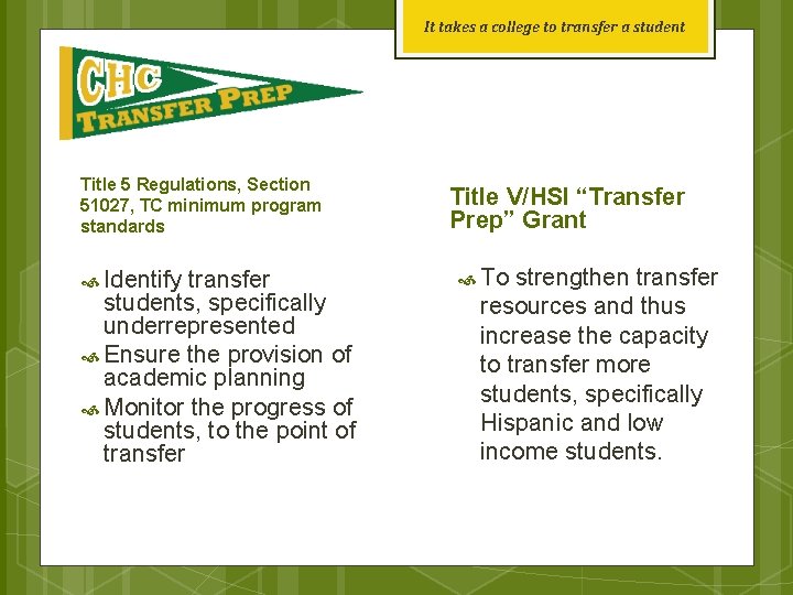 It takes a college to transfer a student Title 5 Regulations, Section 51027, TC