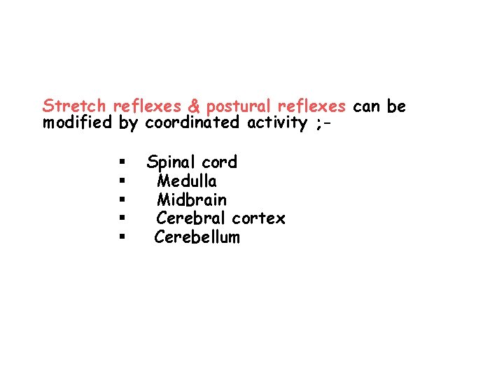 Stretch reflexes & postural reflexes can be modified by coordinated activity ; - §