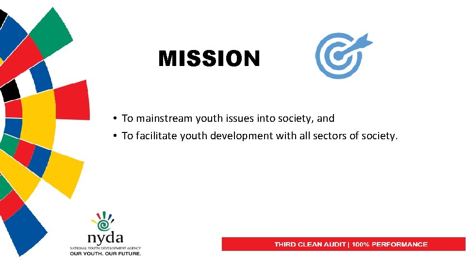 MISSION • To mainstream youth issues into society, and • To facilitate youth development