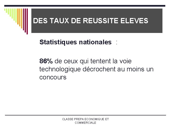 DES TAUX DE REUSSITE ELEVES Statistiques nationales : 86% de ceux qui tentent la DES TAUX DE REUSSITE ELEVES Statistiques nationales : 86% de ceux qui tentent la