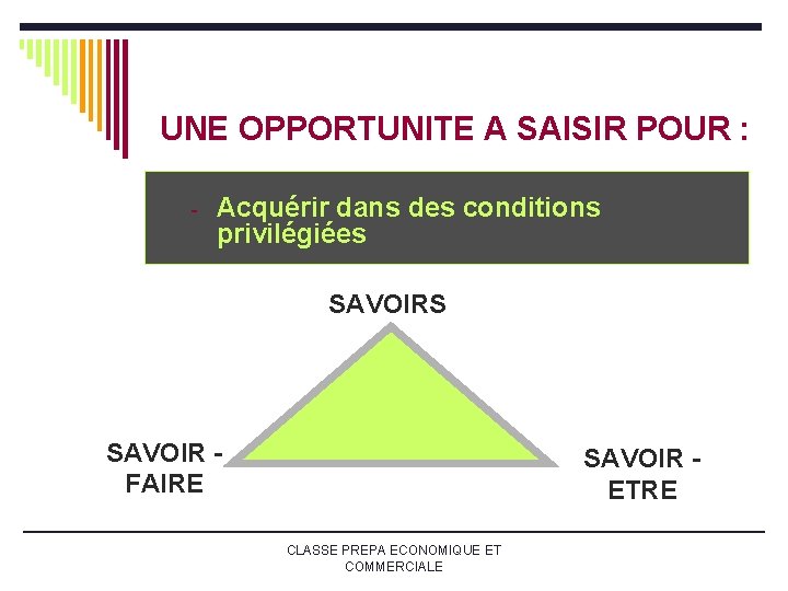 UNE OPPORTUNITE A SAISIR POUR : - Acquérir dans des conditions privilégiées SAVOIRS SAVOIR UNE OPPORTUNITE A SAISIR POUR : - Acquérir dans des conditions privilégiées SAVOIRS SAVOIR