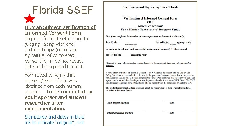 Florida SSEF Human Subject Verification of Informed Consent Form: required form at setup prior