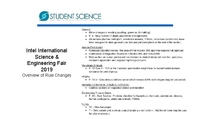 Intel International Science & Engineering Fair 2019 Overview of Rule Changes 