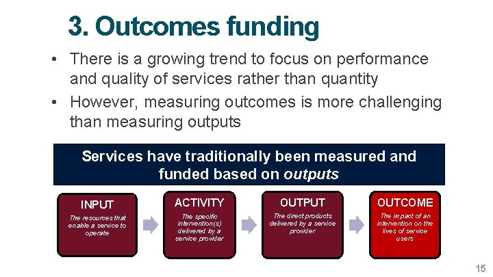 3. Outcomes funding • There is a growing trend to focus on performance and