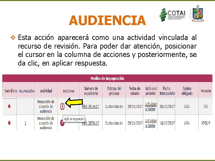 AUDIENCIA v Esta acción aparecerá como una actividad vinculada al recurso de revisión. Para