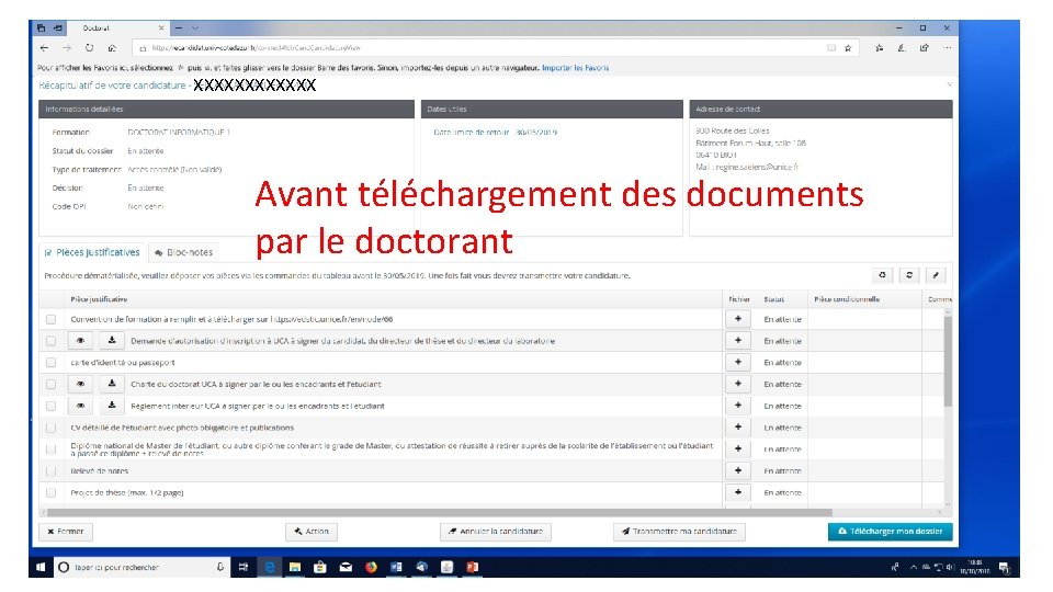 XXXXXX Avant téléchargement des documents par le doctorant XXXXXX Avant téléchargement des documents par le doctorant