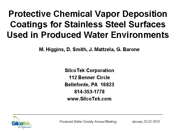 Protective Chemical Vapor Deposition Coatings for Stainless Steel Surfaces Used in Produced Water Environments