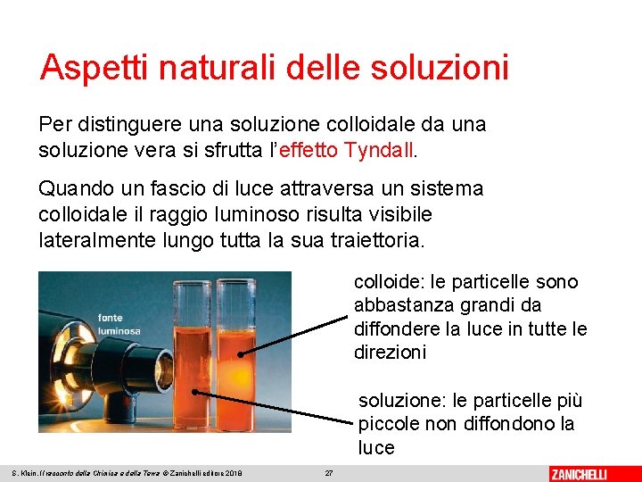 Aspetti naturali delle soluzioni Per distinguere una soluzione colloidale da una soluzione vera si