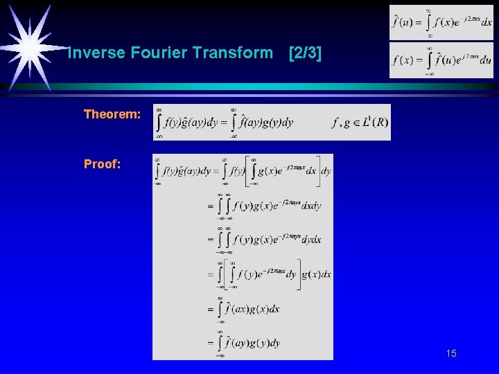 Inverse Fourier Transform [2/3] Theorem: Proof: 15 