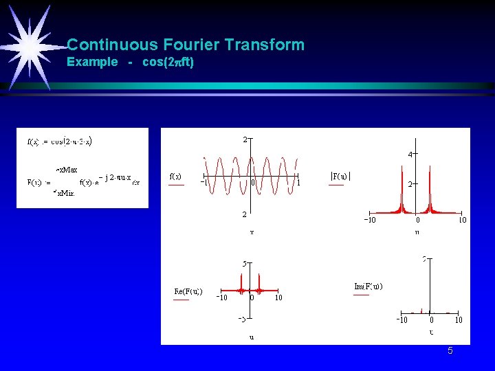 Continuous Fourier Transform Example - cos(2 ft) 5 Continuous Fourier Transform Example - cos(2 ft) 5
