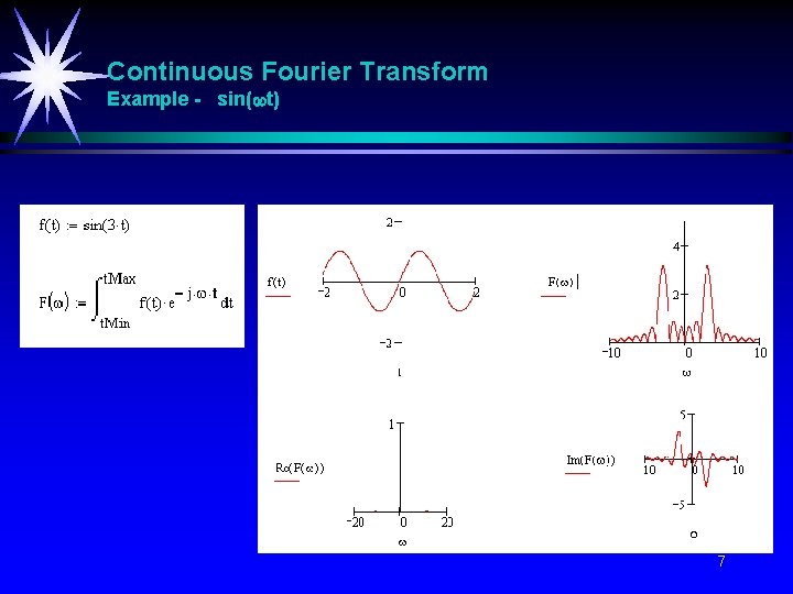 Continuous Fourier Transform Example - sin( t) 7 Continuous Fourier Transform Example - sin( t) 7