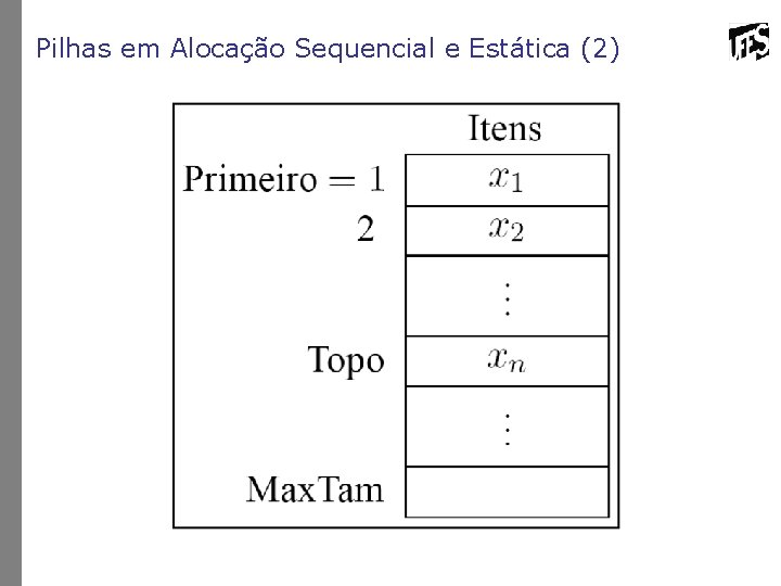 Pilhas em Alocação Sequencial e Estática (2) 